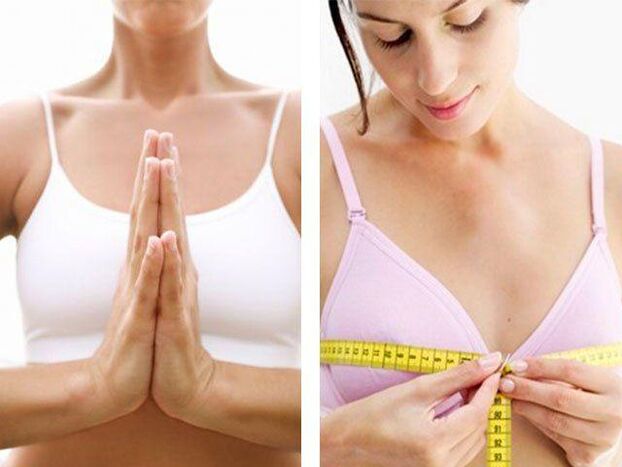 A girl measures her breast size after exercising.